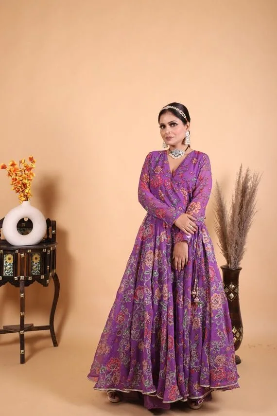 Violet Bloom - Digital Print Anarkali Gown