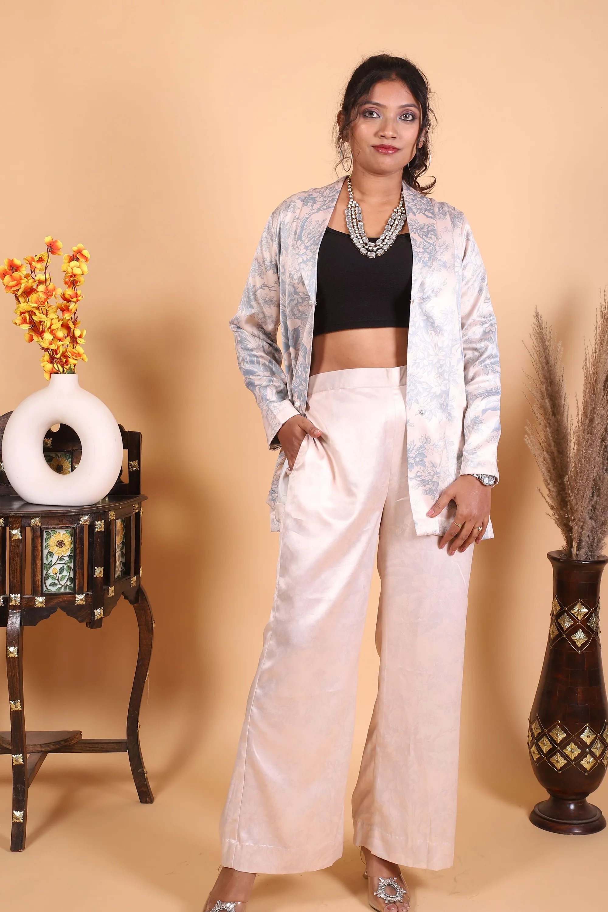 Powder Toile - Blush & Blue Satin Blazer Co-ord Set