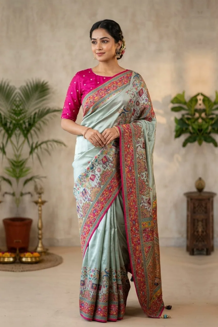 Noor-e-Silk - Pastel Sea Green Banarasi Silk Saree