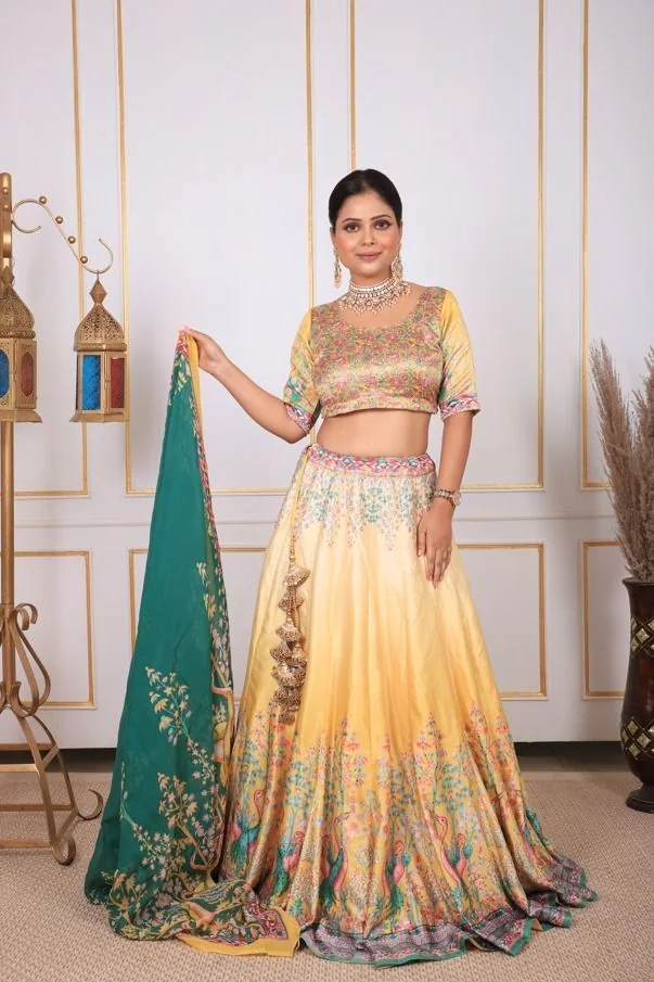 Meher Sunshine - Digital Print Diamond Work Lehenga Set