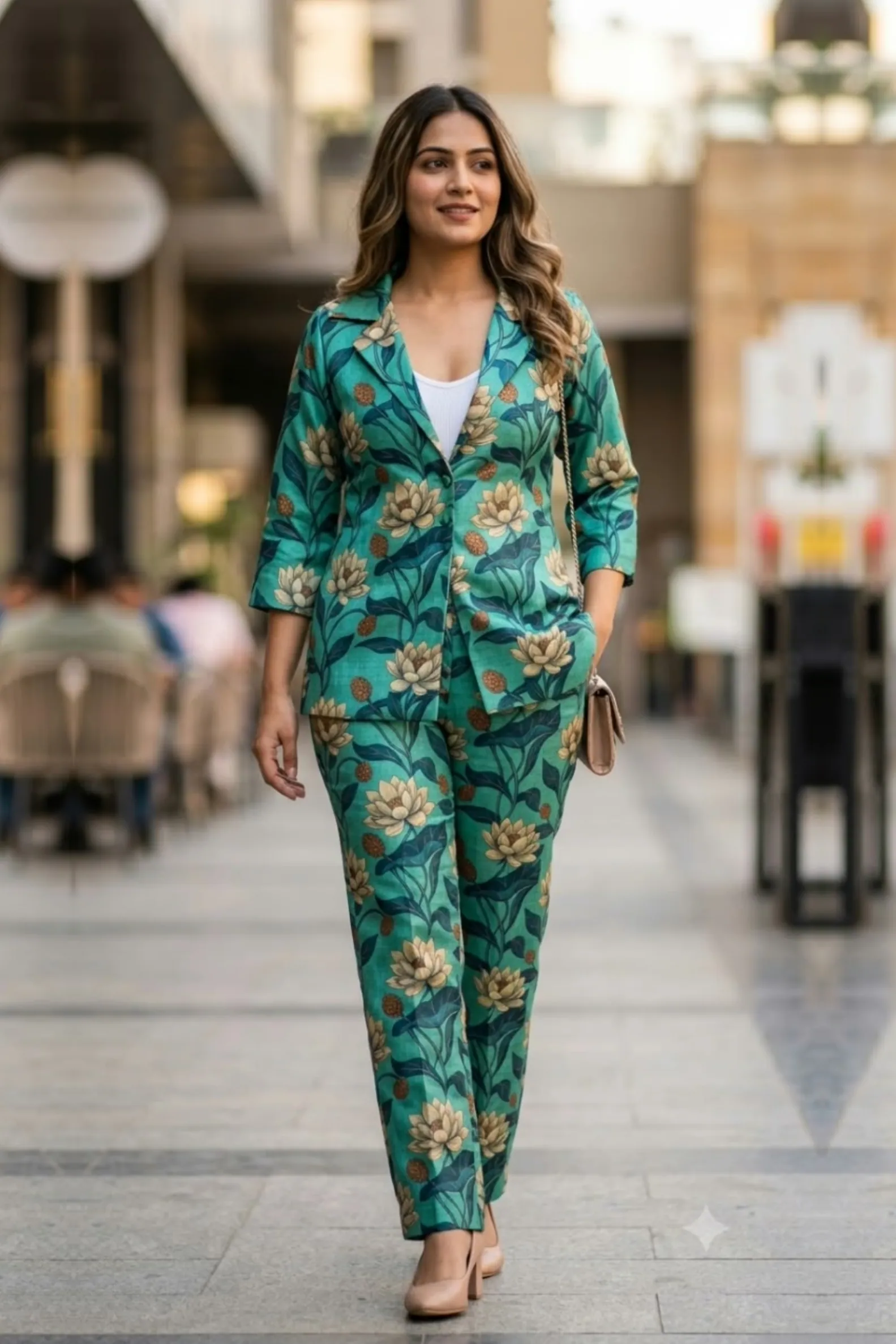 Lotus Reverie - Teal Floral Chanderi Co-ord Set