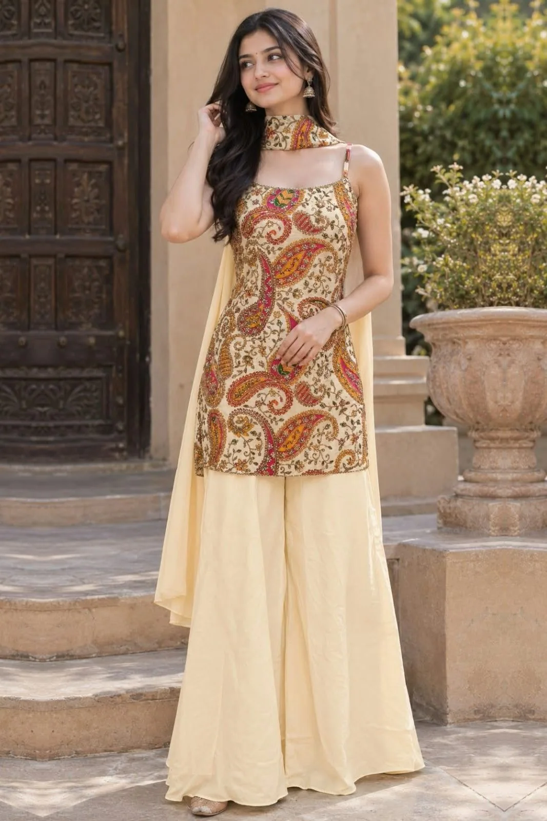 Ivory Noor - Position Print Pure Crepe Suit Set